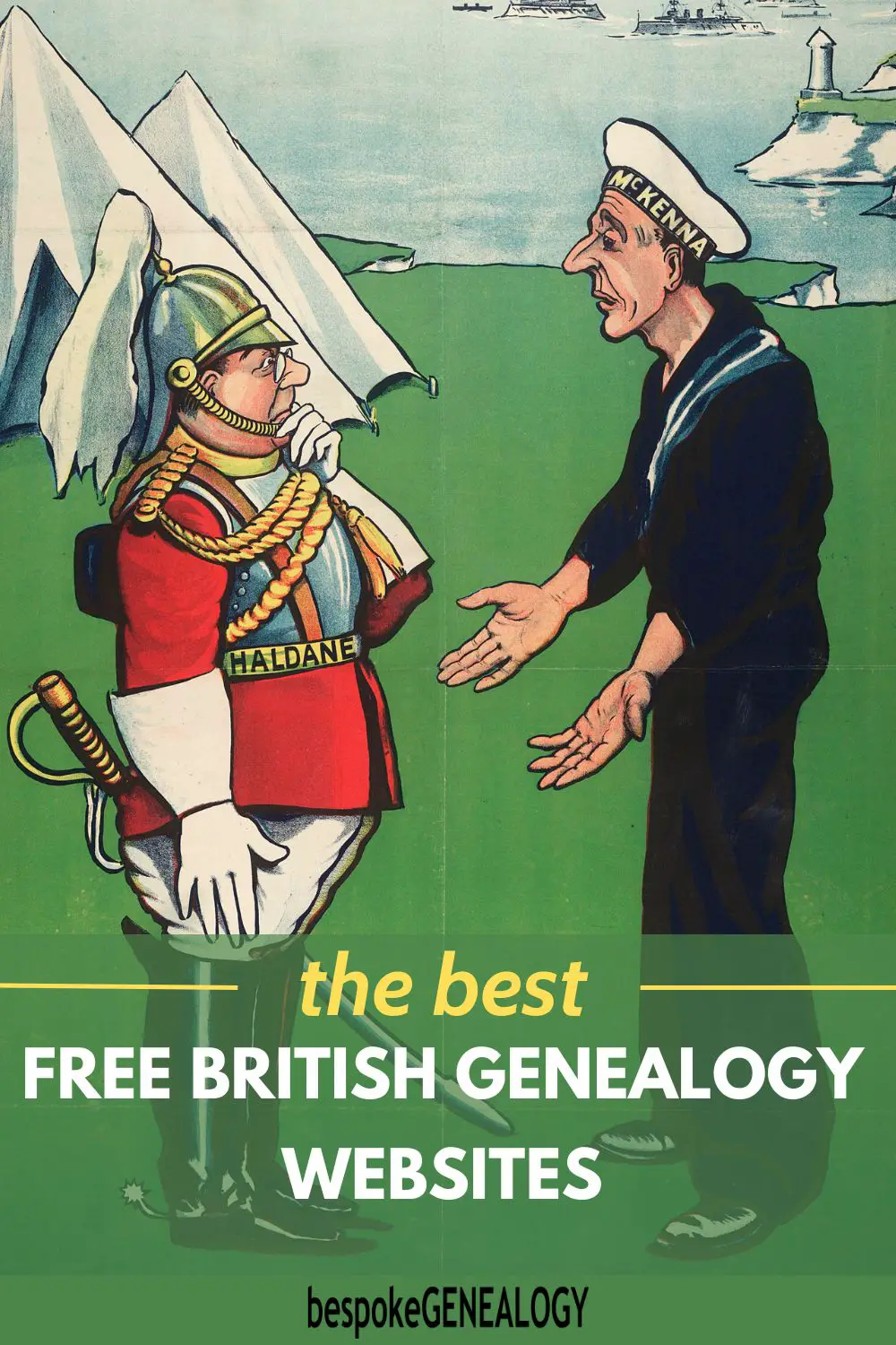 The best free British genealogy websites. Vintage cartoon of a British guardsman talking to a sailor on the coast.