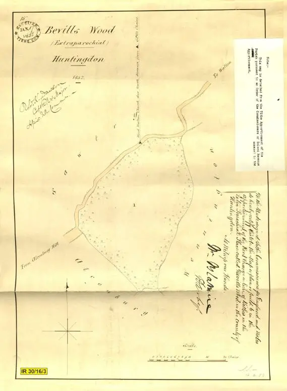 Tithe map of Bevill's Wood in Huntingdonshire