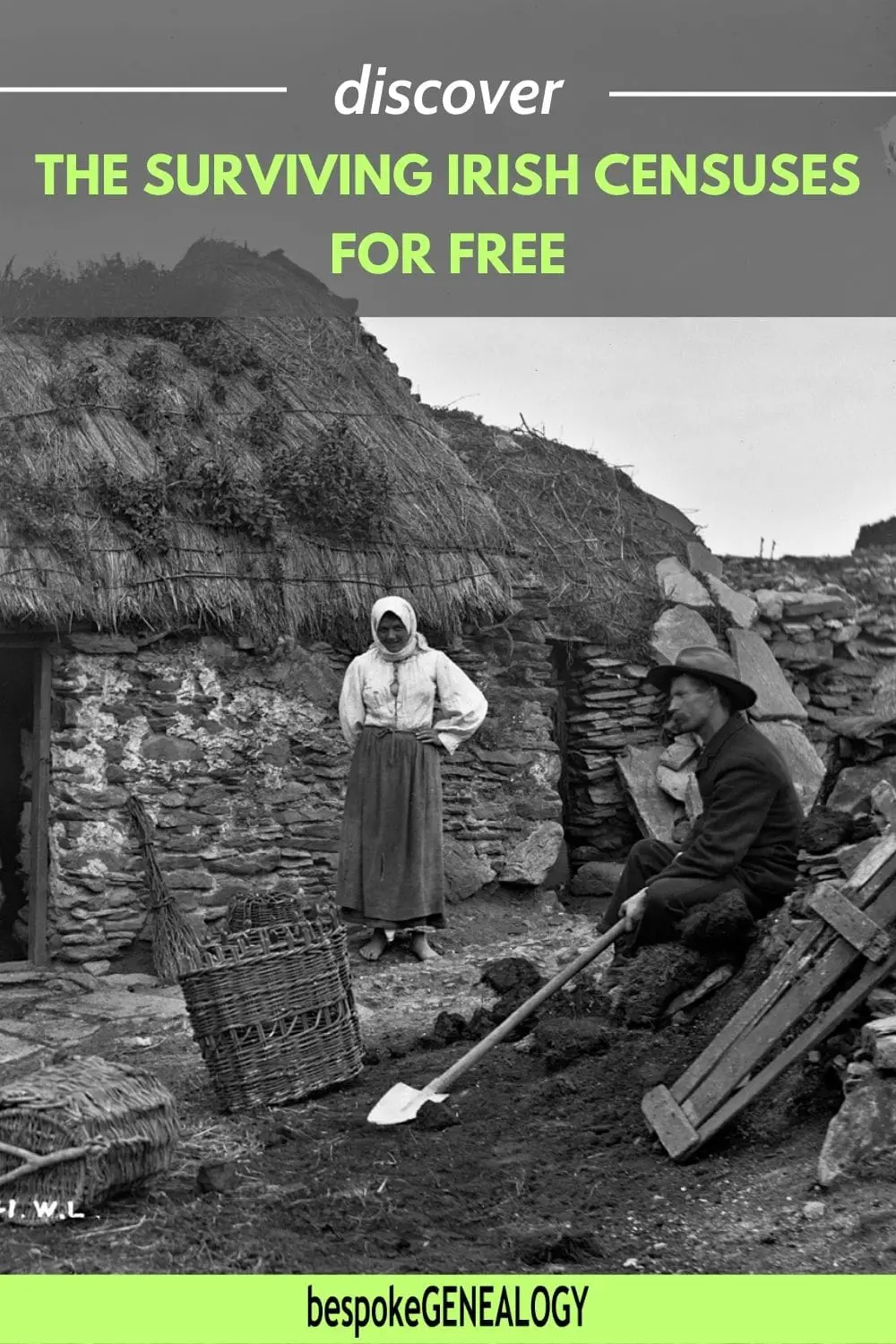 Discover the surviving Irish censuses for free. 19th century photo of a poor Irish family outside their dilapidated cottage
