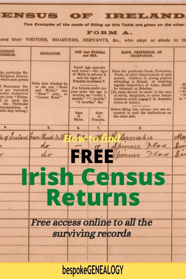 How to find free Irish census returns. Bespoke Genealogy