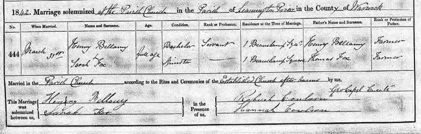 1842 Marriage. Bespoke Genealogy