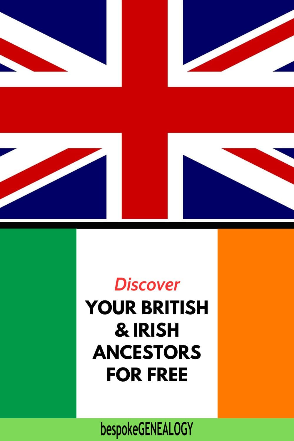Discover your British and Irish ancestors for free. Image of the British and Irish flags.