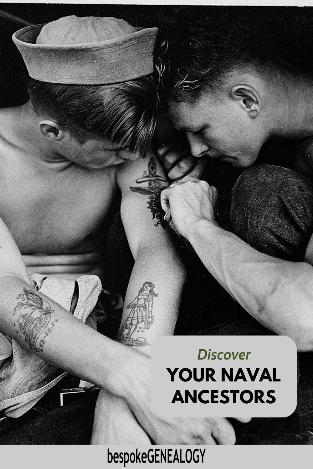 Discover your naval ancestors. Photo from the Second World War of an American sailor getting a tattoo.