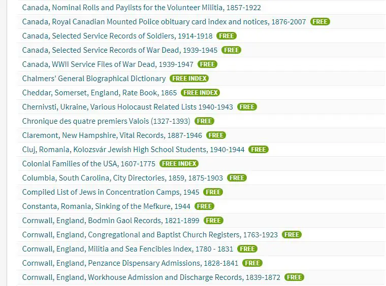 Free Ancestry Index. Bespoke Genealogy
