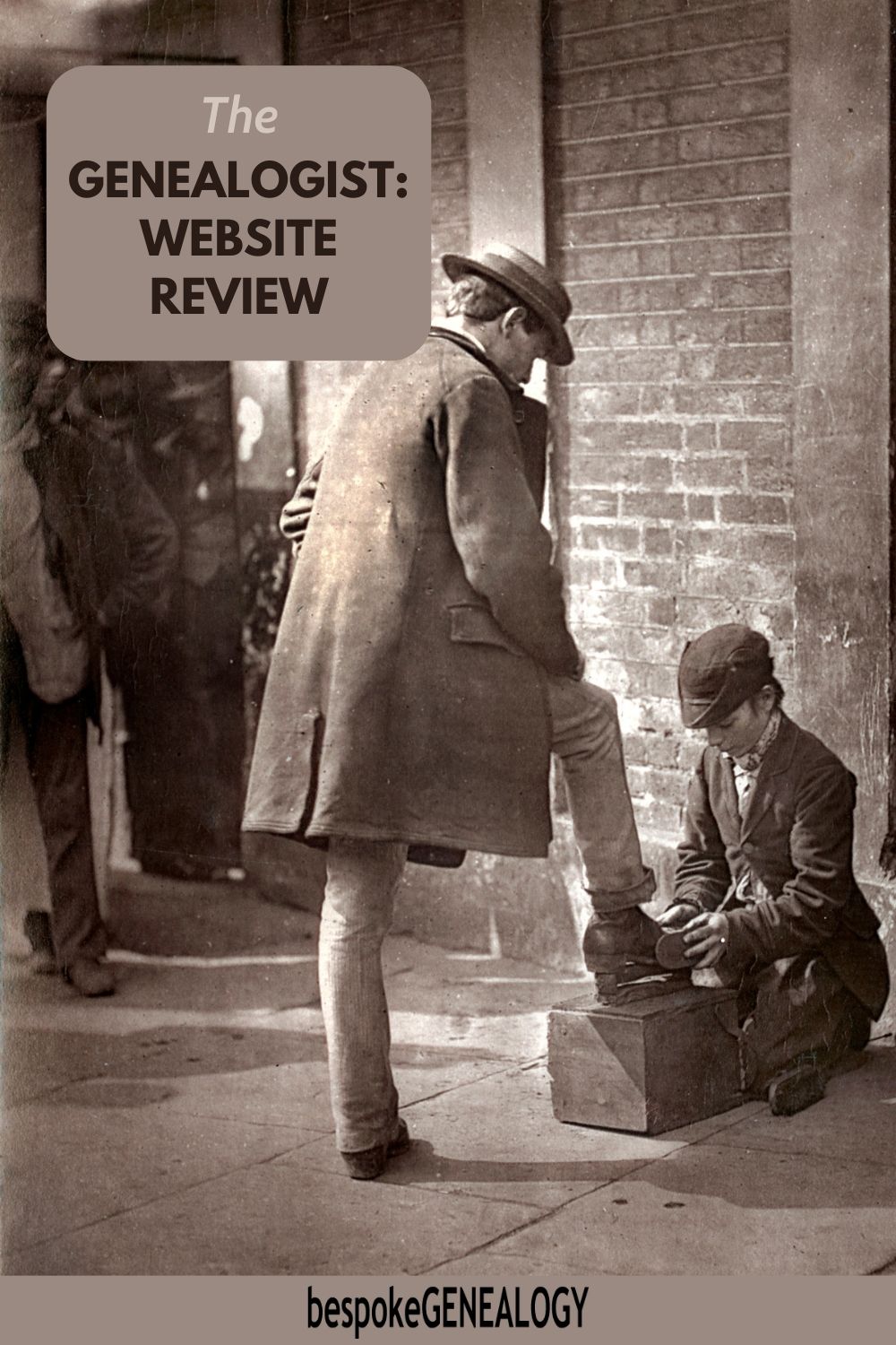 The Genealogist: Website review. Victorian photo of a man wearing a coat having his shoe polished by a young boy.
