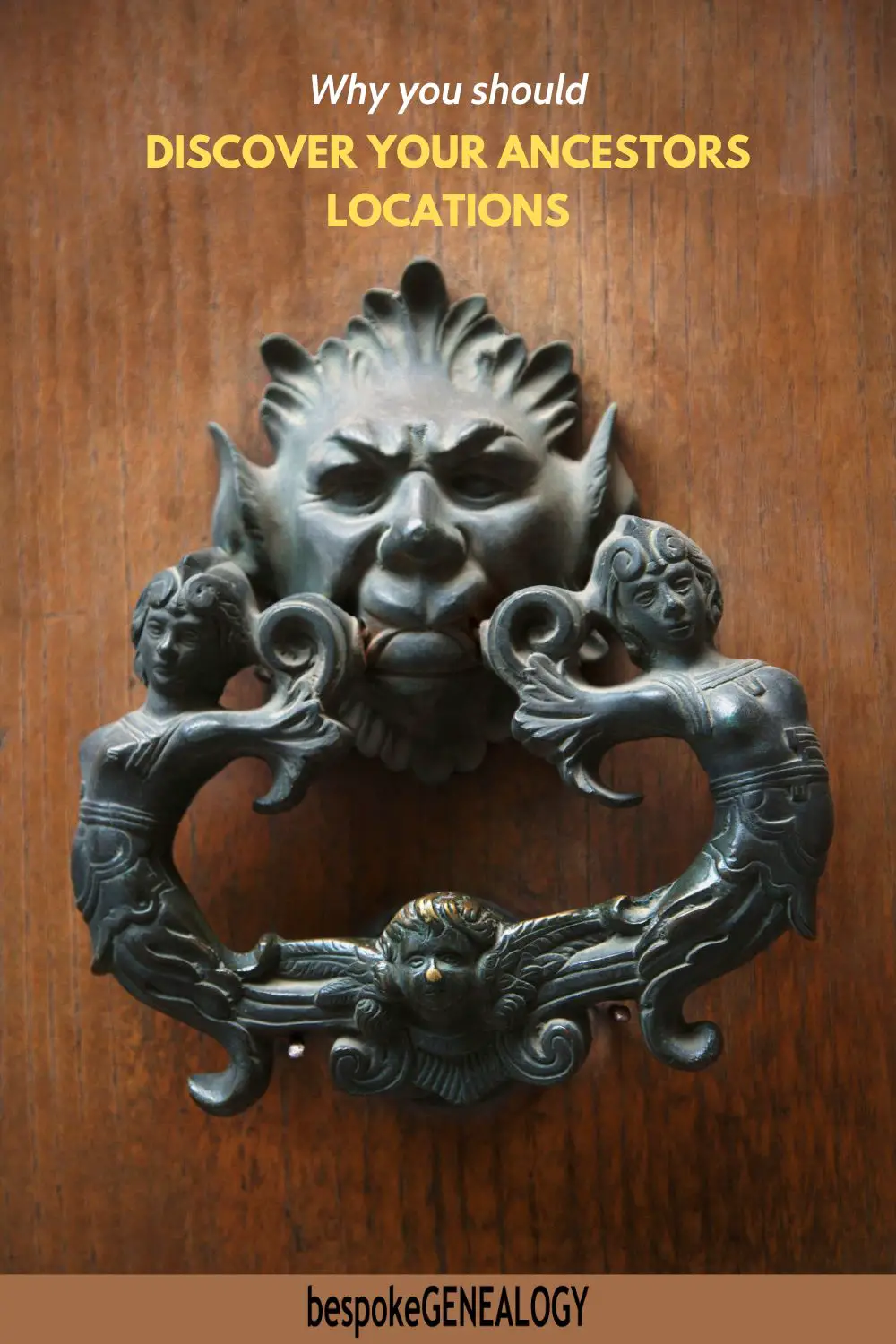 Why you should discover your ancestors locations. Photo of an ornate door knocker on a house front door.