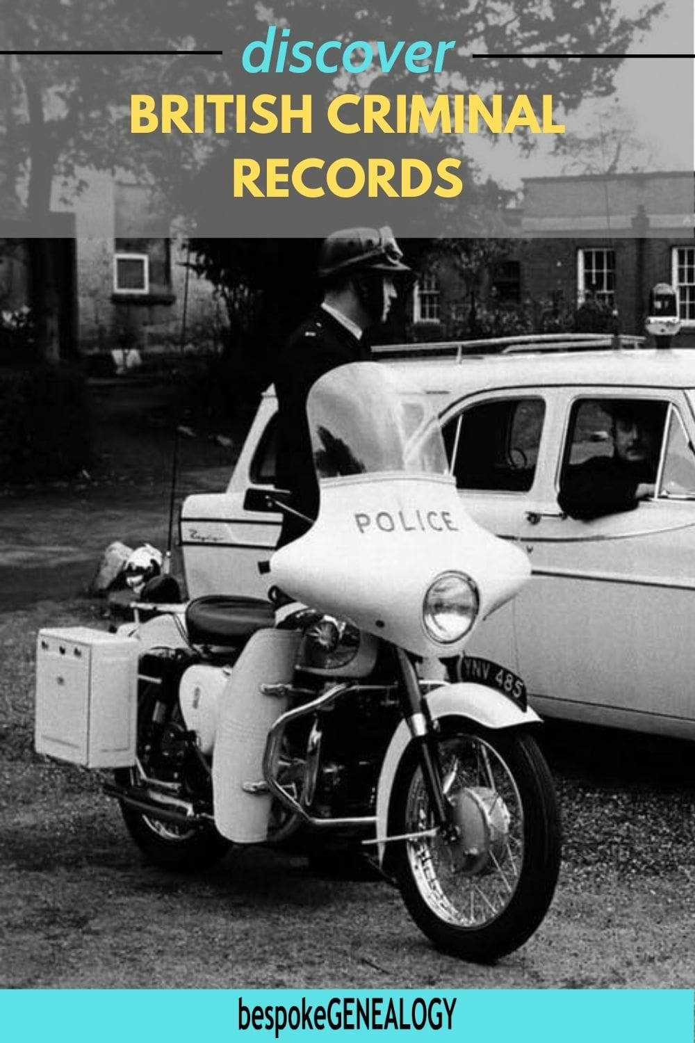Pinterest Pin. Discover British Criminal Records. Photo from the 1960s of a policeman on a motorbike talking to another in a car.