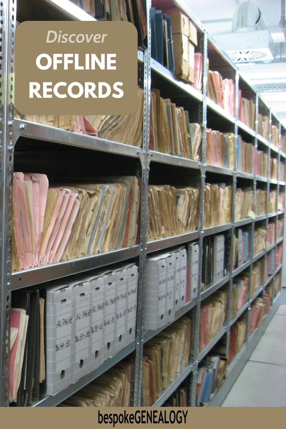 Discover Offline Records. Photo of some shelves in an archive containing files of documents