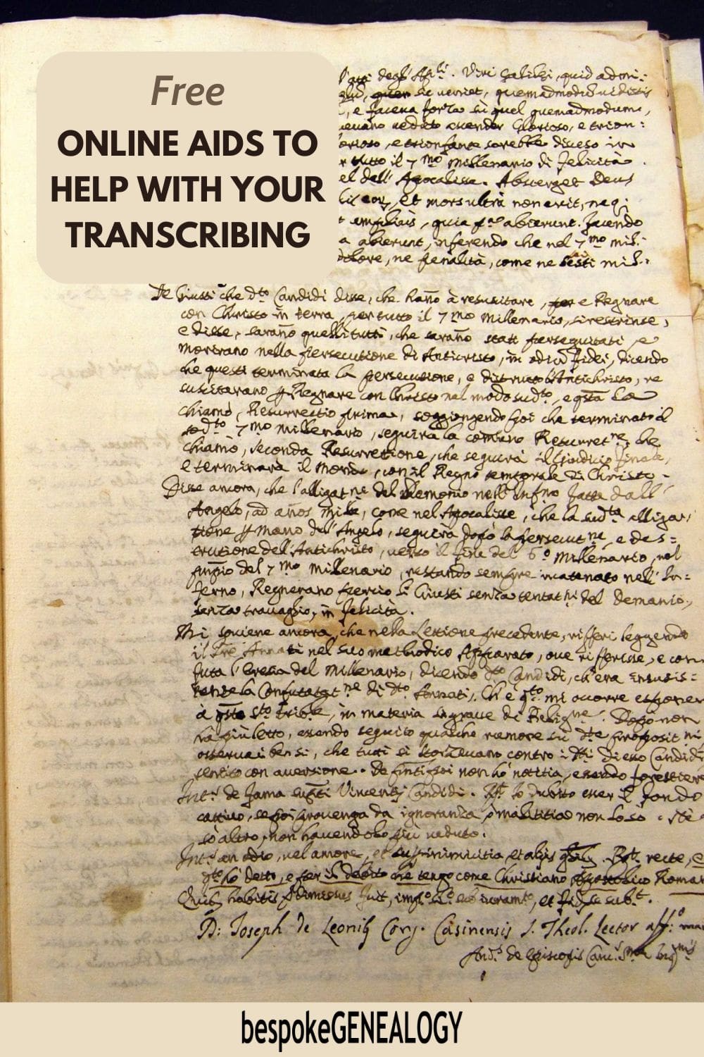 Free online aids to help with your transcribing. Photo of an old, handwritten document.