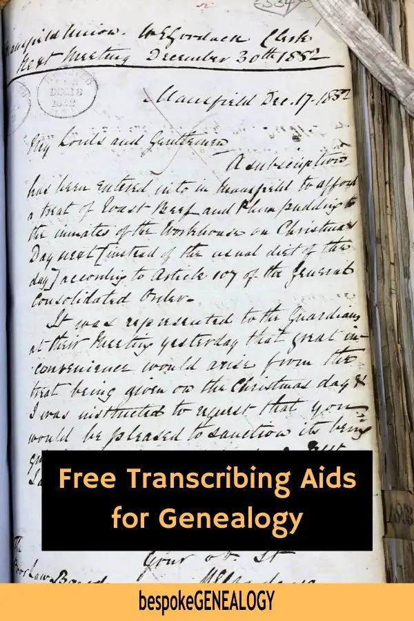 Free transcribing aids for genealogy. Bespoke Genealogy