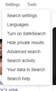 Google Settings Menu. Bespoke Genealogy