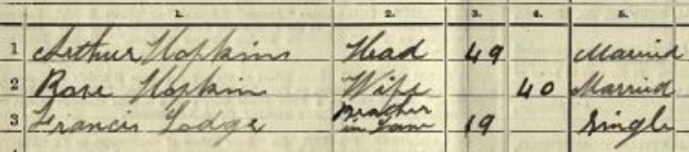 1911 Census Arthur Hopkins. Bespoke Genealogy