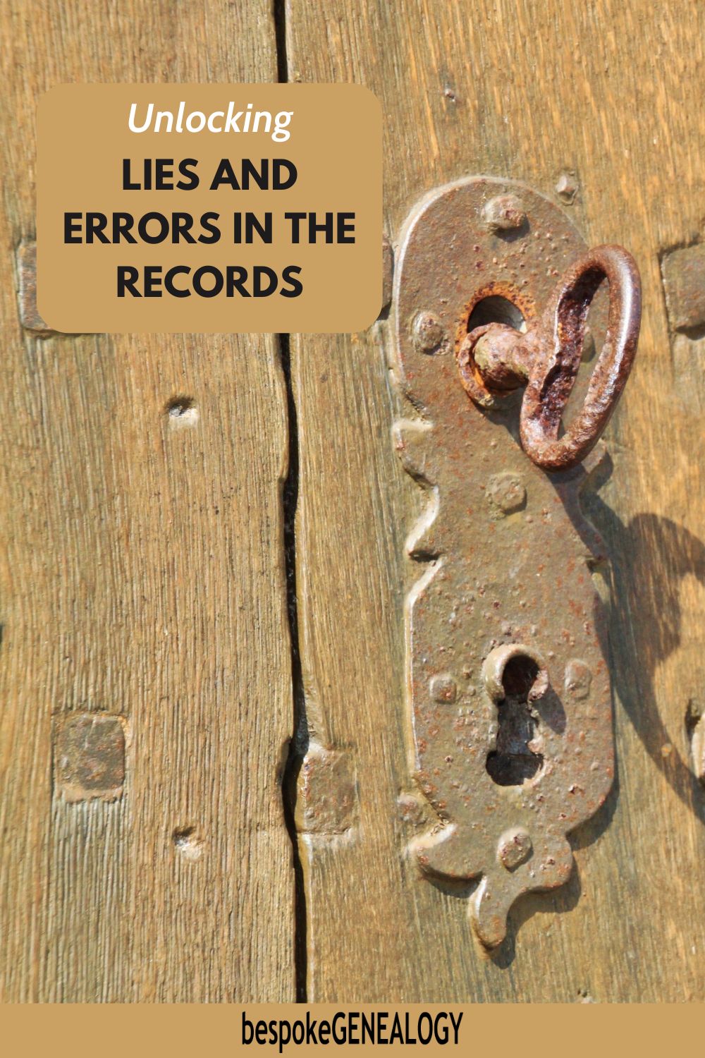 Unlocking lies and errors in the records. Photo of a key in the lock of an old castle door.