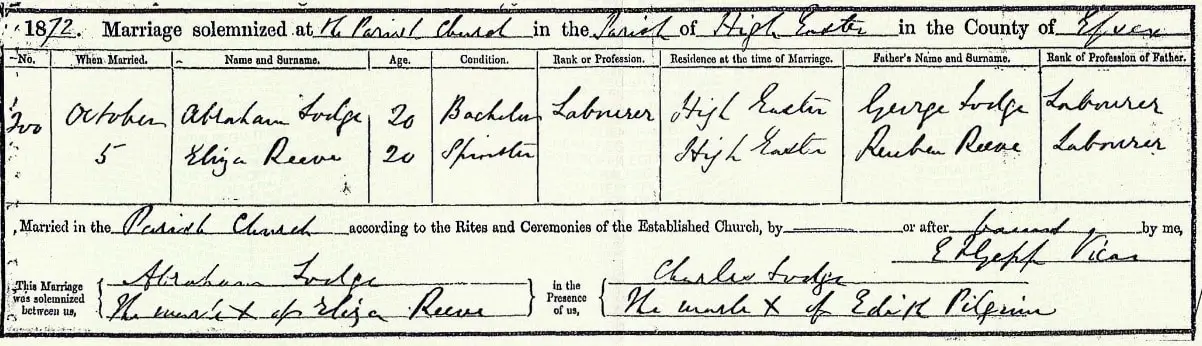 Civil record of Abraham Lodge's marriage. Bespoke Genealogy
