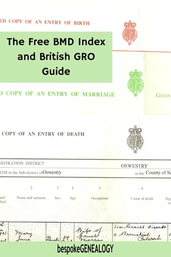 Free BMD Index and British GRO Guide. Bespoke Genealogy