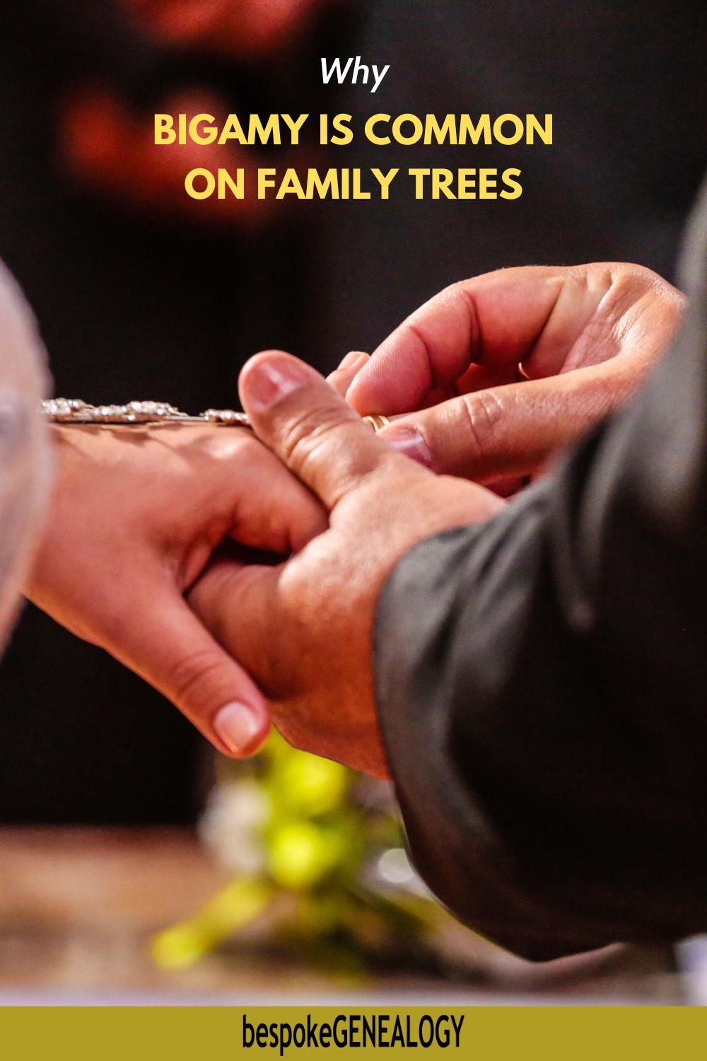 Why bigamy is common on family trees. Photo of a man putting a ring on a woman's finger during a marriage ceremony