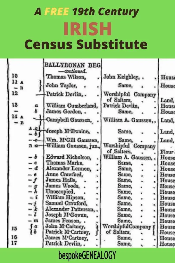 A free 19th century Irish census substitute. Bespoke Genealogy
