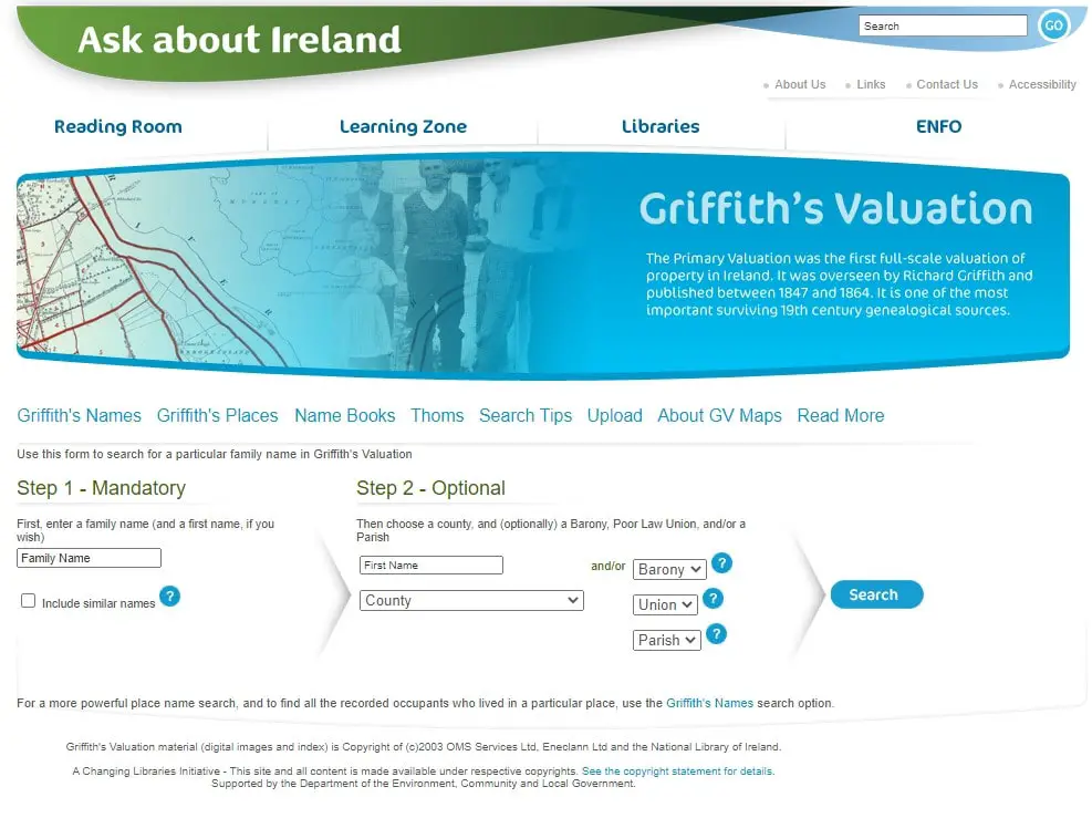 Griffith Valuation main page. Bespoke Genealogy