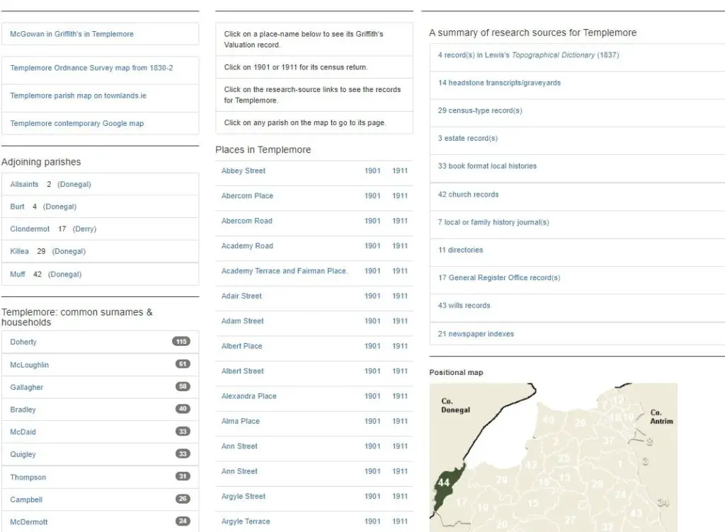 Name distribution by place. Bespoke Genealogy