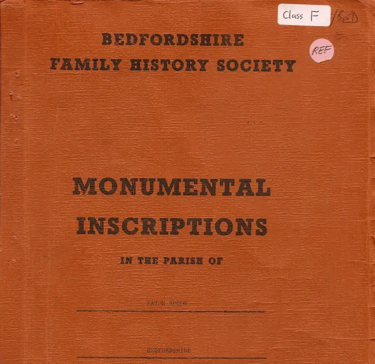 Front cover of the Monumental Inscriptions book for Eaton Socon, Bedfordshire, England